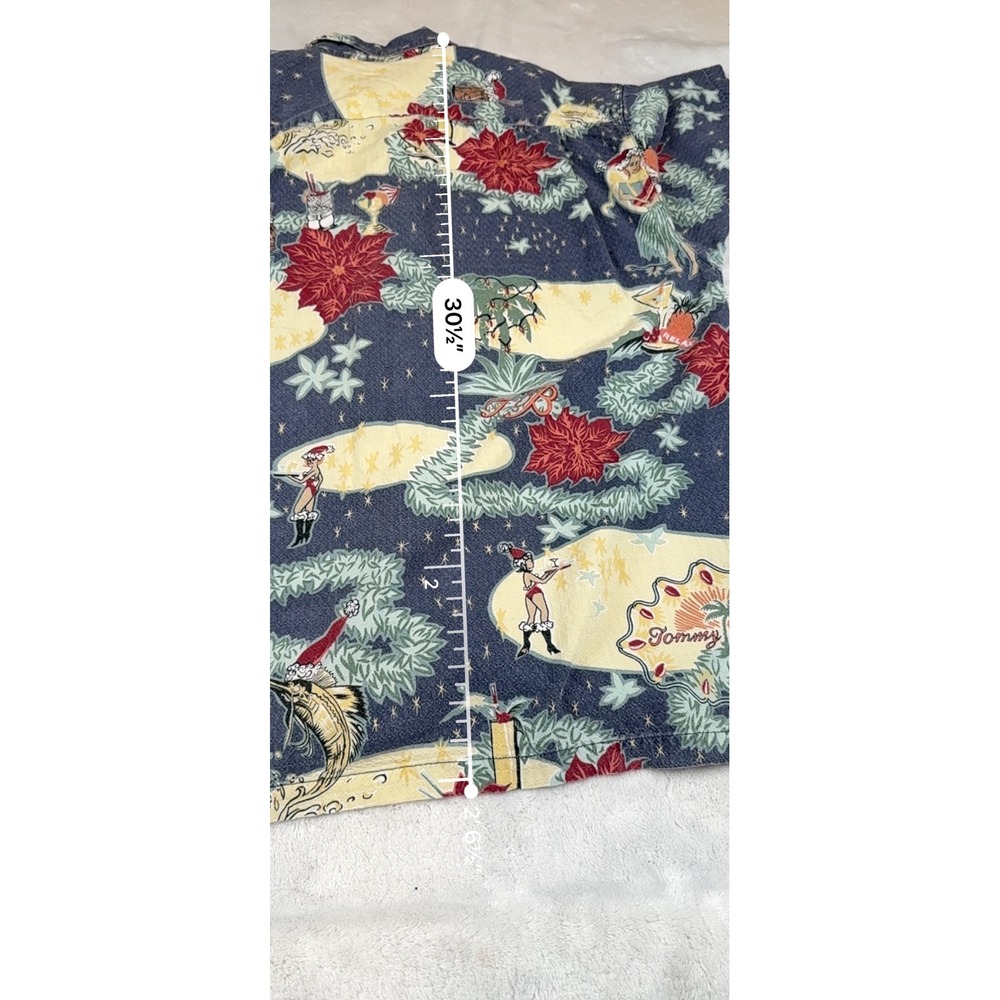 Tommy Bahama Mens Christmas Hula Girl Silk Blend Button Down Shirt Navy Blue L - Picture 7 of 7